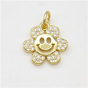 Copper Sunflower Pendant Pave Zirconia Smileface Gold Plated, approx 15mm [FD17983]