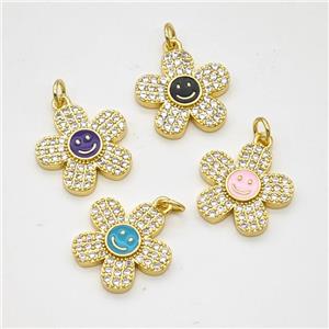 Copper Sunflower Pendant Pave Zirconia Enamel Smileface Gold Plated Mixed, approx 17mm [FD17989]