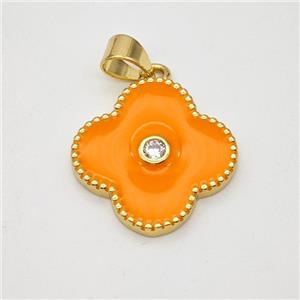 Copper Clover Pendant Orange Enamel Gold Plated, approx 18mm [FD17990]