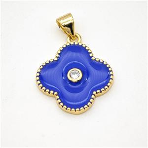 Copper Clover Pendant Blue Enamel Gold Plated, approx 18mm [FD17991]