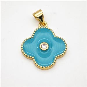 Copper Clover Pendant Teal Enamel Gold Plated, approx 18mm [FD17993]