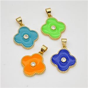 Copper Clover Pendant Enamel Gold Plated Mixed, approx 18mm [FD17994]