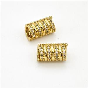 Copper Tube Beads Micropave Zirconia Large Hole Gold Plated, approx 7-11mm, 4mm hole [FD17996]