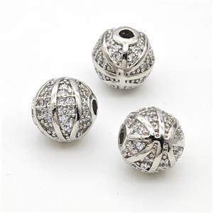 Copper Round Beads Micropave Zirconia Basketball Sports Platinum Plated, approx 10mm [FD18000]