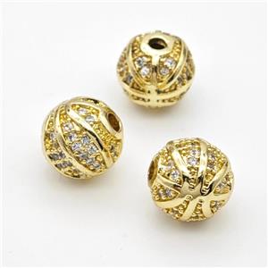 Copper Round Beads Micropave Zirconia Basketball Sports Gold Plated, approx 10mm [FD18001]