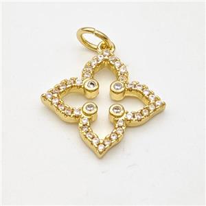 Copper Clover Pendant Micropave Zirconia Gold Plated, approx 16mm [FD18005]