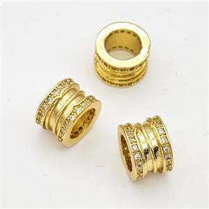 Copper Tube Beads Pave Zirconia Large Hole Gold Plated, approx 10mm, 6mm hole [FD18008]