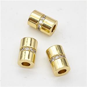 Copper Tube Beads Pave Zirconia Large Hole Gold Plated, approx 7-10mm, 3mm hole [FD18009]