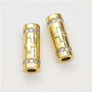 Copper Tube Beads Pave Zirconia Large Hole Gold Plated, approx 7-18mm, 3mm hole [FD18010]