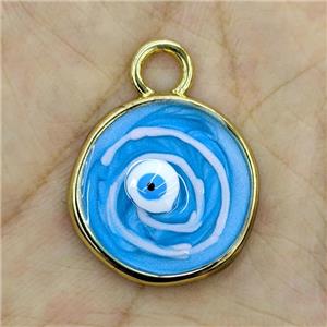 Copper Evil Eye Pendant Blue Painted Gold Plated, approx 22mm [FD18014]