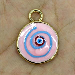 Copper Evil Eye Pendant Pink Painted Gold Plated, approx 22mm [FD18015]