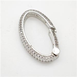Copper Oval Carabiner Clasp Micropave Zirconia Platinum Plated, approx 16-26mm [FD18018]