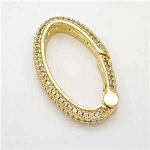 Copper Oval Carabiner Clasp Micropave Zirconia Gold Plated, approx 16-26mm [FD18019]