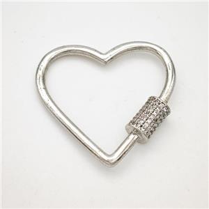 Copper Heart Carabiner Clasp Micropave Zirconia Platinum Plated, approx 30mm [FD18020]
