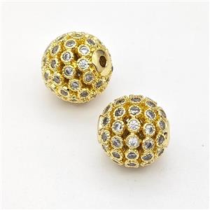 Copper Round Beads Micropave Zirconia Hollow Gold Plated, approx 10mm [FD18022]