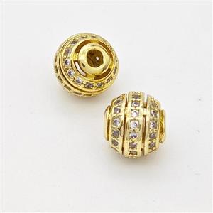 Copper Round Beads Micropave Zirconia Hollow Gold Plated, approx 10mm [FD18025]