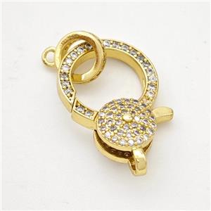 Copper Lobster Clasp Micropave Zirconia Gold Plated, approx 14-22mm [FD18032]