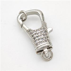 Copper Lobster Clasp Micropave Zirconia Platinum Plated, approx 10-20mm [FD18033]