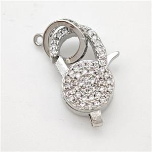 Copper Lobster Clasp Micropave Zirconia Platinum Plated, approx 10-20mm [FD18035]