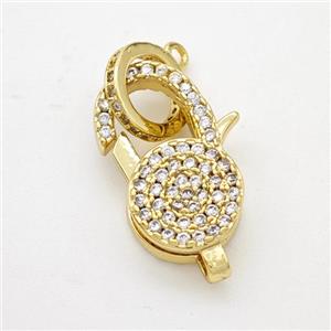 Copper Lobster Clasp Micropave Zirconia Gold Plated, approx 10-20mm [FD18036]