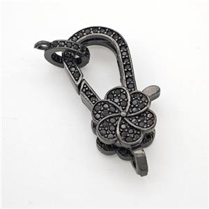 Copper Lobster Clasp Micropave Zirconia Flower Black Plated, approx 10-28mm [FD18037]