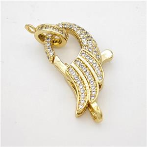 Copper Lobster Clasp Micropave Zirconia Angelwings Gold Plated, approx 11-25mm [FD18038]
