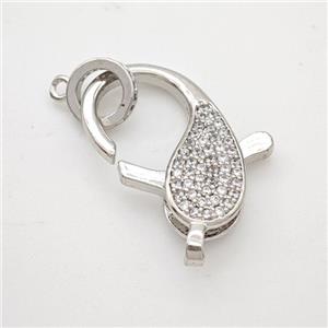 Copper Lobster Clasp Micropave Zirconia Dolphin Platinum Plated, approx 13-25mm [FD18039]