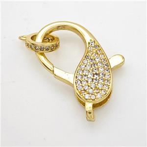 Copper Lobster Clasp Micropave Zirconia Dolphin Gold Plated, approx 13-25mm [FD18040]