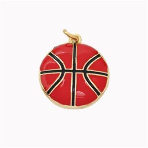 Basketball Charms Copper Pendant Red Enamel Sports Gold Plated, approx 16mm [FD18044]