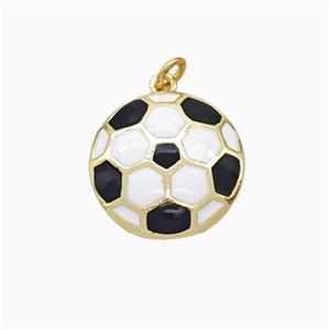 Football Charms Copper Pendant White Black Enamel Sports Gold Plated, approx 16mm [FD18045]