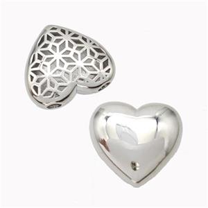 Copper Heart Beads Large Hole Hollow Platinum Plated, approx 21mm, 3mm hole [FD18065]