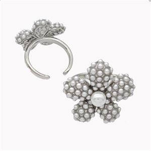 Copper Flower Ring Micropave Pearlized Resin Platinum Plated, approx 25mm, 18mm dia [FD18069]