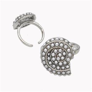 Copper Ring Micropave Pearlized Resin Spiral Shell Platinum Plated, approx 17-20mm, 18mm dia [FD18071]