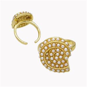 Copper Ring Micropave Pearlized Resin Spiral Shell Gold Plated, approx 17-20mm, 18mm dia [FD18072]