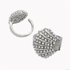 Copper Ring Micropave Pearlized Resin Scallop Platinum Plated, approx 20-22mm, 18mm dia [FD18073]