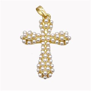 Copper Cross Pendant Micropave Pearlized Resin Gold Plated, approx 25-35mm [FD18076]