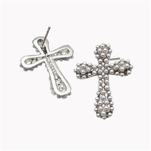 Copper Cross Stud Earrings Micropave Pearlized Resin Platinum Plated, approx 21-30mm [FD18077]