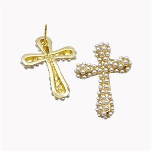 Copper Cross Stud Earrings Micropave Pearlized Resin Gold Plated, approx 21-30mm [FD18078]