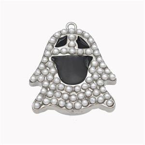 Halloween Ghost Charms Copper Pendant Pave Pearlized Resin Black Enamel Platinum Plated, approx 24-26mm [FD18079]