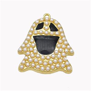 Halloween Ghost Charms Copper Pendant Pave Pearlized Resin Black Enamel Gold Plated, approx 24-26mm [FD18080]