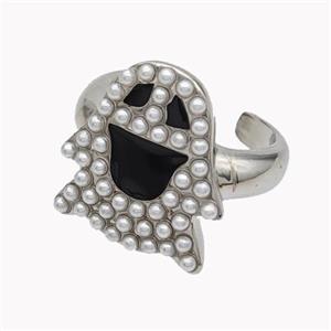 Halloween Ghost Charms Copper Rings Pave Pearlized Resin Black Enamel Platinum Plated, approx 20-22mm, 18mm dia [FD18081]