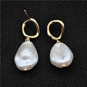 Copper Stud Earrings With Pearlized Resin Gold Plated, approx 13-18mm, 11-13mm [FD18098]