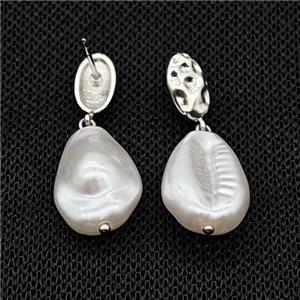 Copper Stud Earrings With Pearlized Resin Platinum Plated, approx 13-18mm, 6-11mm [FD18099]