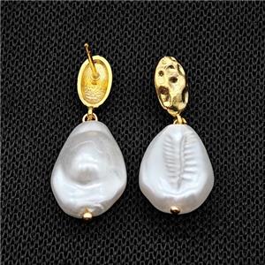 Copper Stud Earrings With Pearlized Resin Gold Plated, approx 13-18mm, 6-11mm [FD18100]