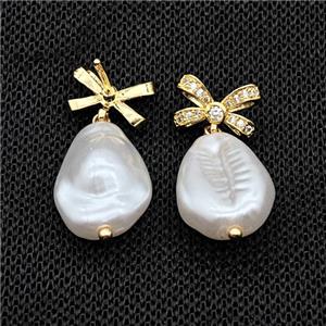 Copper Stud Earrings With Pearlized Resin Gold Plated, approx 13-18mm, 8-12mm [FD18104]