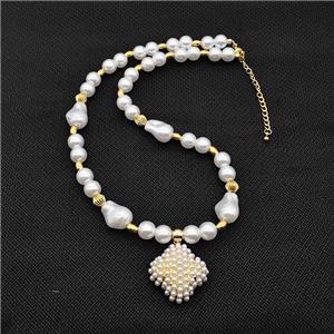 Pearlized ABS Resin Square Necklace, approx 25mm, 6-14mm [FD18113]
