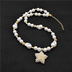 Pearlized ABS Resin Star Necklace, approx 25mm, 6-14mm [FD18114]