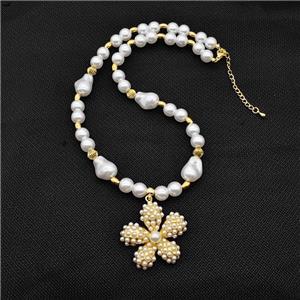 Pearlized ABS Resin Necklace Flower, approx 35mm, 6-14mm [FD18117]