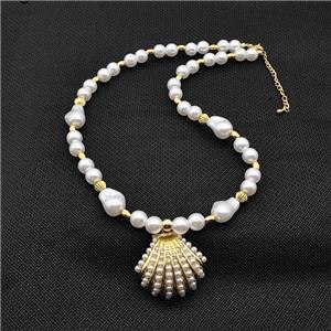 Pearlized ABS Resin Necklace Scallop Shell, approx 30mm, 6-14mm [FD18118]