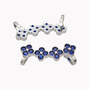 Copper Clover Brooch Micropave Blue Zirconia Platinum Plated, approx 8-30mm [FD18130]